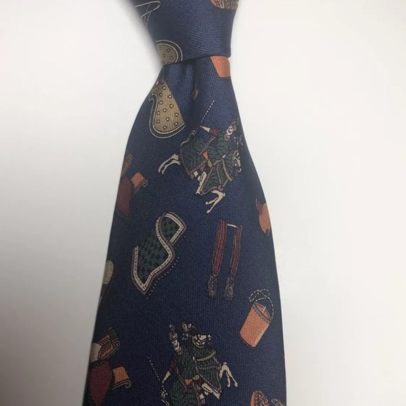 Salvatore Ferragamo Blue Horse Equestrian Necktie 100% Silk Italy 3.5” Wide - Picture 8 of 12